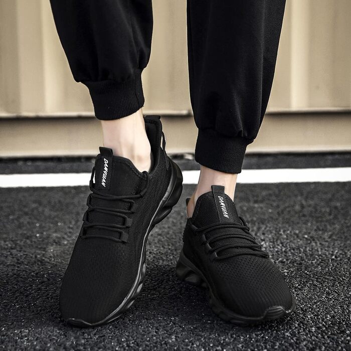 Чоловічі кросівки для бігу та занять спортом Linenghs: легкі, дихаючі, для вулиці та фітнесу, чорні, 45 EU