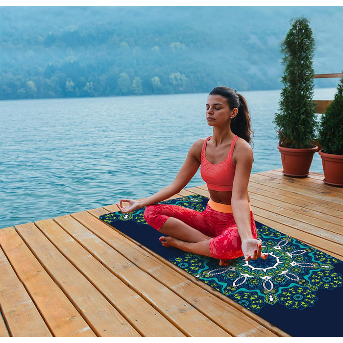 Yogamatka NuVeti з друком, 0,6 см, нековзна, для йоги, пілатесу та фітнесу, з сумкою, складна, легка, з велюру та натурального каучуку, 183x61 см
