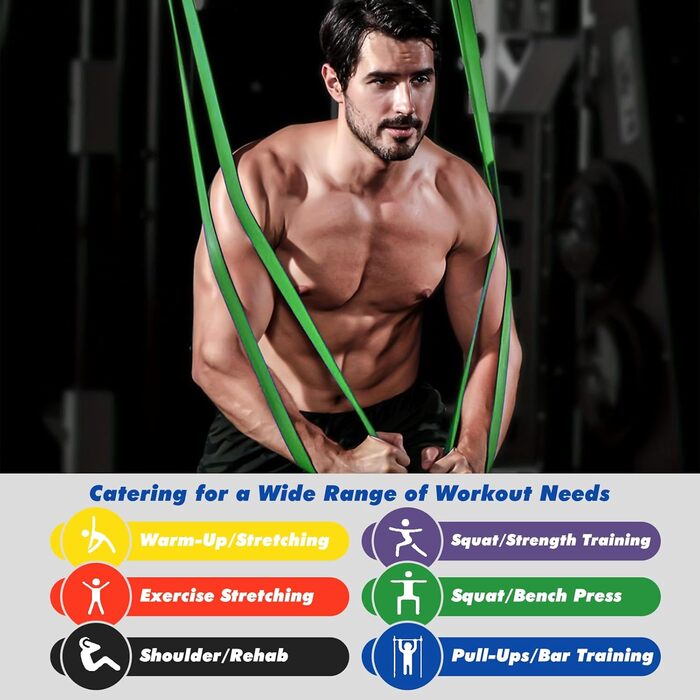 Набір еластичних стрічок для фітнесу, 3 рівні опору, з дверними фіксаторами, ручками, чохлом, сумкою та інструкцією. Підходять для фітнесу, йоги та силових тренувань. Кольори: синій, зелений, фіолетовий, чорний, червоний, жовтий.