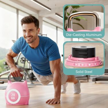 Кетлбел регульований 7 в 1, 20 кг (рожевий) для дому | Набір гантелей-кетлбелів для фітнесу | Спортивне обладнання для дому