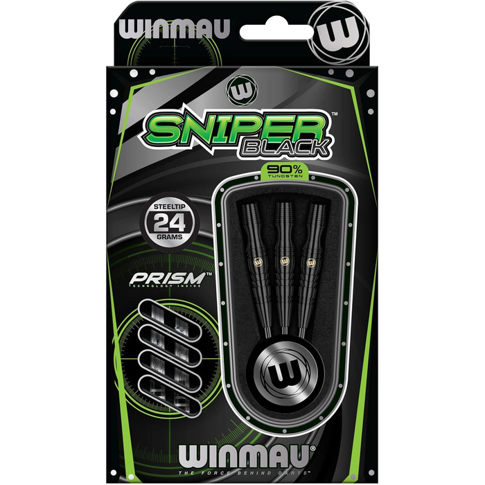 Професійний дартс-набір WINMAU Sniper Black з вольфраму, з оперенням і стрижнями