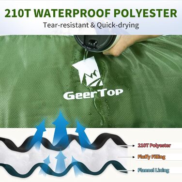 Спальний мішок GEERTOP XXL для всіх сезонів, 220x100 см, фланель, для дорослих, кемпінг, подорожі, піші прогулянки (зелений)