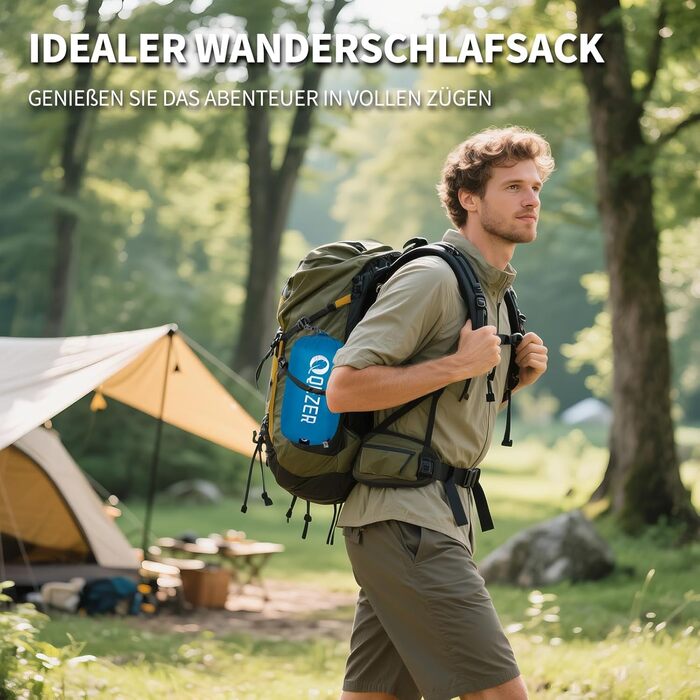 Спальний мішок Daunenschlafsack: теплий зимовий спальник з гусячим пухом 650 fill power, сертифікат RDS. Температурний режим: +8°C до -30°C. Ідеальний для кемпінгу та альпінізму. Колір: блакитний