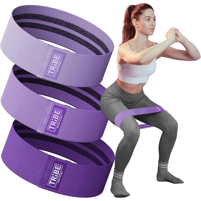 Стрічки для фітнесу Tribe Lifting: набір еластичних стрічок для ніг, сідниць та всього тіла (фіолетовий)