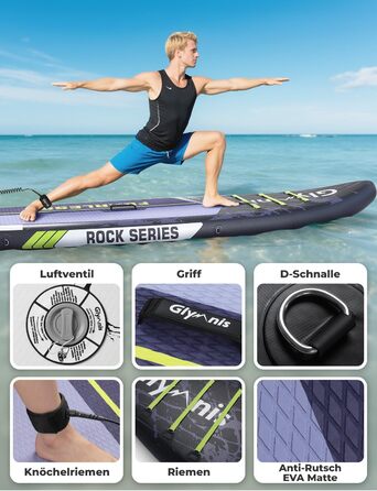 Надувний SUP Борд Glymnis 10'6' для Станд Ап Паддлінг (SUP) 320x81x15см з Алюмінієвим Веслом, Насосом та Аксесуарами