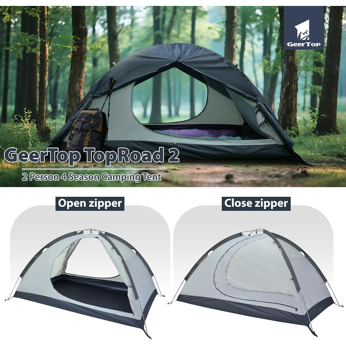 Намет GEERTOP для 2 осіб, куполоподібний, туристичний, водонепроникний, 4 сезони, для кемпінгу, походів, подорожей та альпінізму, синій