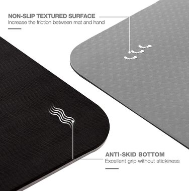 Йога мат UMINEUX, TPE, 72x24 см, антиковзка, для жінок, з чохлом та рушником, чорний та сірий