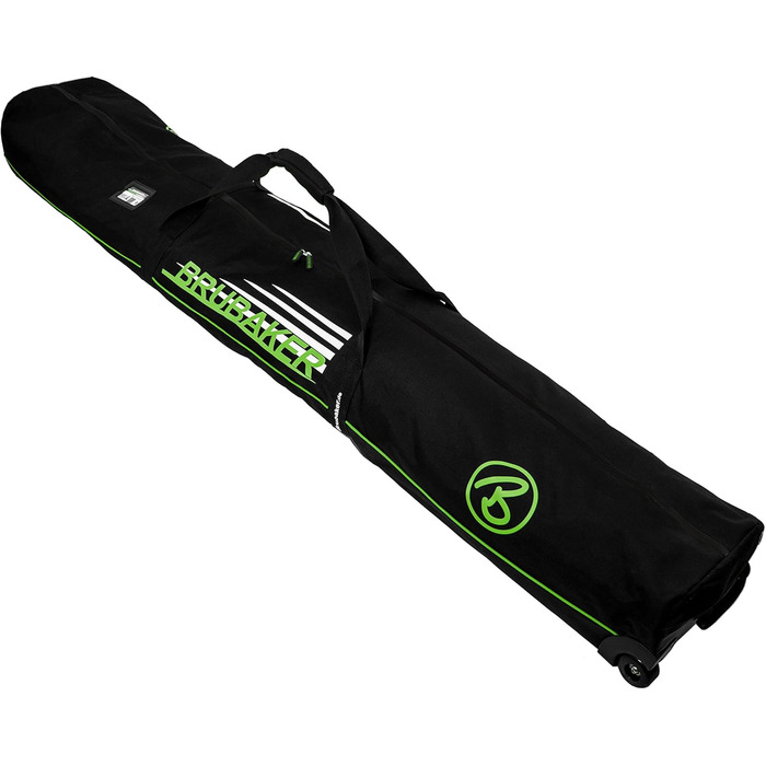 Чохол для лиж BRUBAKER Skitasche Race Champion з роликами на 2 пари лиж та палиці, міцний, 170/190 см, чорний/зелений