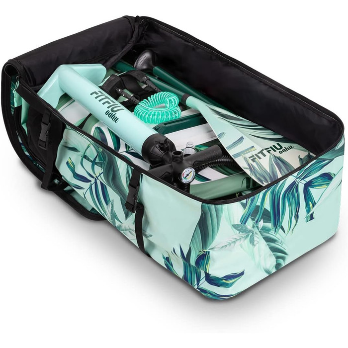Надувна SUP-дошка FITFIU Fitness OAHU 320x81x15 см з веслом, насосом, 3 плавниками та аксесуарами, тропічний дизайн для сап-серфінгу