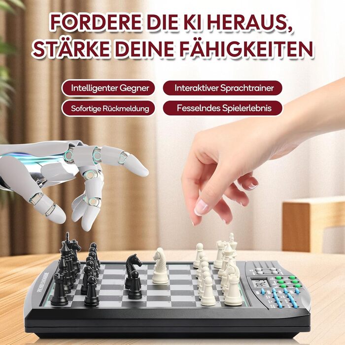 Електронний шаховий комп'ютер CNSENIOR з голосовим тренером та ШІ – Магнітна шахівниця з інтерактивною системою навчання – для початківців, досвідчених, дітей та дорослих