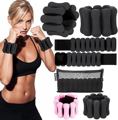 Набір обтяжувачів для ніг та рук WELSPO, 0.9 кг (по 0.45 кг), силіконові обтяжувачі для тренувань, йоги, пілатесу, чорного кольору