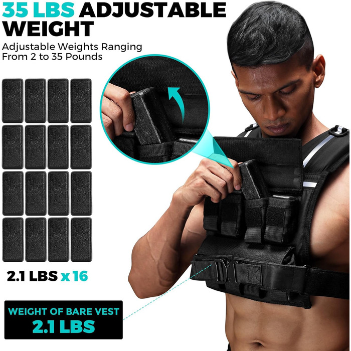 Вага для тренувань ONETWOFIT, регульована, 20 кг, чорна. Ідеальна для силових тренувань, бігу та фітнесу.