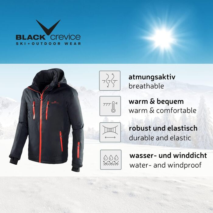 Чоловіча лижна куртка Black Crevice: чорний/червоний, водонепроникна, з капюшоном