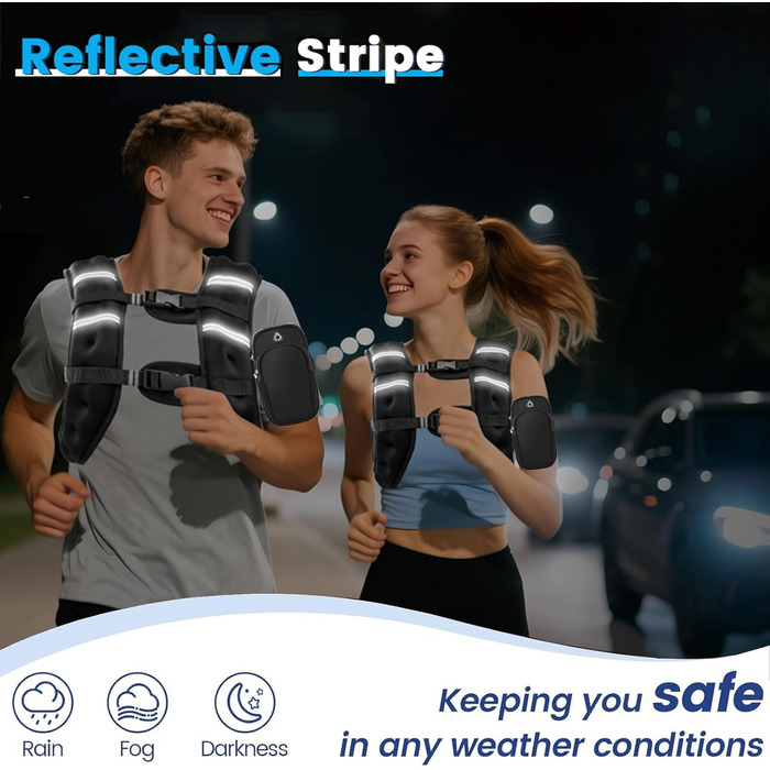 Утяжелитель для фітнесу чоловічий та жіночий з світловідбиваючими смугами 7.3 кг (16lb) для бігу, тренувань, нарощування м'язів, регульований розмір