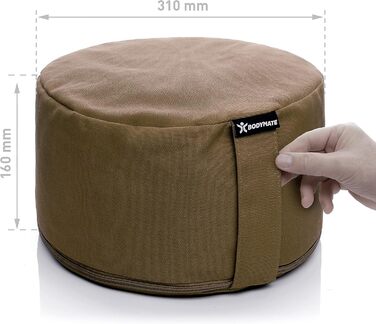 Подушка для йоги та медитації BODYMATE кругла 31 см, шоколадного кольору, з гречаним лушпинням, бавовняний чохол