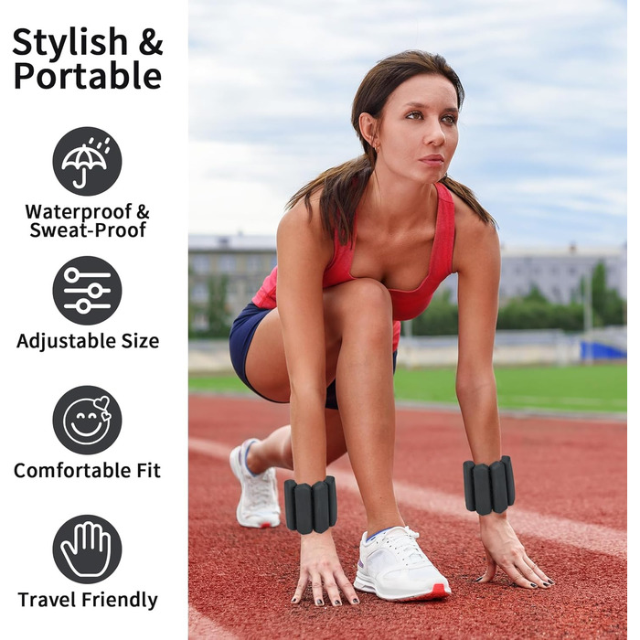 Набір манжет-важків для зап'ястя та щиколоток KOOOGEAR (2 шт., 1 кг) - Рожевий/Чорний, регульовані, для фітнесу, бігу, йоги