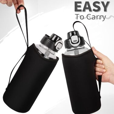 DEARRAY Скляна пляшка для води 1.5 л зі скляною трубочкою, захисним чохлом, без BPA, герметична, для спорту, смузі, фруктів, газованих напоїв