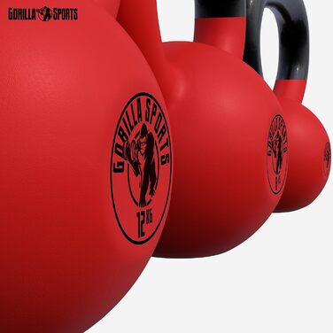 Kettlebell GORILLA SPORTS 2-32 кг, чавунна, з вініловим покриттям, для фітнесу та тренувань