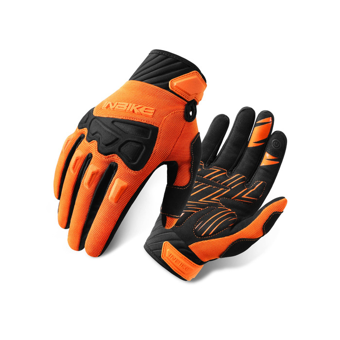 Велосипедні рукавички INBIKE для MTB, BMX, шосе, чоловічі, 5-пальцеві, з підкладкою, сенсорні, дихаючі, ударостійкі, нековзкі (Помаранчевий, S)