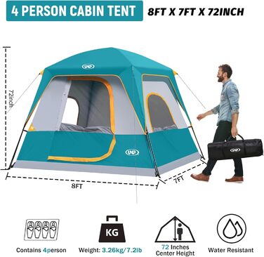 Намет кемпінговий 4-8 осіб Campingzelt Ozeanblau, водонепроникний з тентом, для кемпінгу, туризму та трекінгу, висота стелі 180 см, 240x210x180 см