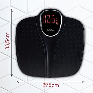 briebe SC1125B електронні ваги для людей, точні, LCD-дисплей, до 180 кг, автоматичне вмикання, нековзка поверхня, режим зважування для немовлят, чорні
