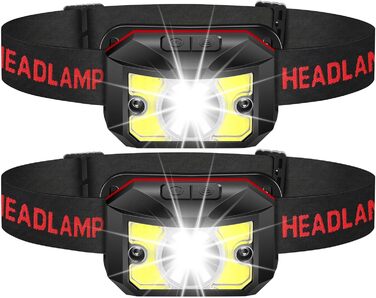 Ліхтар на лоб LED Winzwon, перезаряджуваний, 8 режимів, датчик, для риболовлі, кемпінгу, невідкладних ситуацій (для дорослих та дітей)