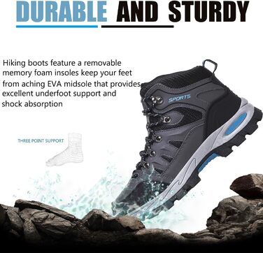 Черевики для трекінгу чоловічі та жіночі, легкі туристичні черевики, спортивне взуття для кемпінгу, сірі (41 EU)