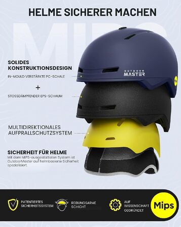 Шолом для сноуборду та лиж OutdoorMater MIP унісекс, вентиляційний закритий шолом з полікарбонату та EPS, синій, розмір S