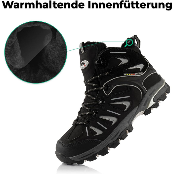 Черевики для трекінгу жіночі та чоловічі, теплі, з підкладкою, 36 EU, чорно-сірий