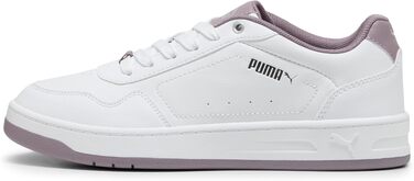 Жіночі кросівки PUMA Court Classy Basic — білі зі сріблястими та сливовими деталями, розмір 39 EU