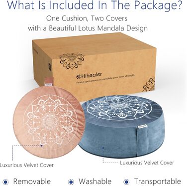 Традиційне медитаційне подушечка Hihealer з додатковим оксамитовим чохлом – великий тибетський Zafu, наповнений лушпинням гречанки, для йоги та медитації (синій & рожевий)