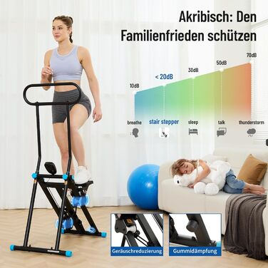 Вертикальний тренажер HXD-ERGO для кардіотренувань, степер з LCD-дисплеєм, регульовані ручки, складний, для дому та фітнес-клубу (Чорно-синій)