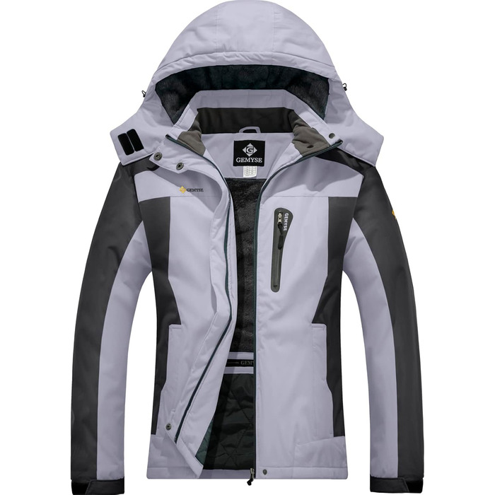 Жіноча лижна куртка GEMYSE: водонепроникна, вітронепроникна, з флісовою підкладкою, для активного відпочинку на снігу (XXL, Чорно-сірий)