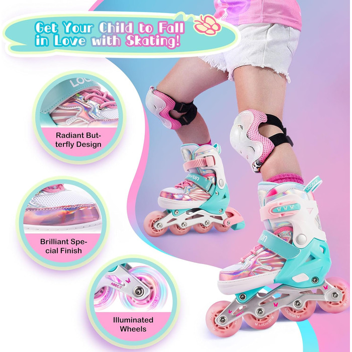 Дитячі ролики Inliner Kinder з регулюванням розміру 26-29, 29-34, 30-35. Ролики для дівчаток з колесами 82A PU, дизайн 