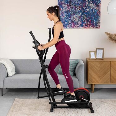 Еліптичний тренажер Hop-Sport HS-2050C з LCD-дисплеєм та вимірюванням пульсу, тихий тренажер для дому, магнітна система гальмування та транспортні ролики, червоний