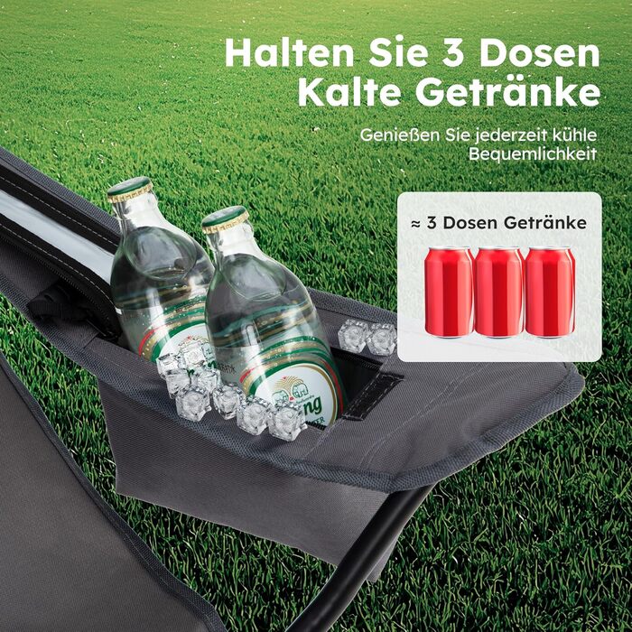 HIGH POINT SPORTS: 2 шт. складаний стілець для риболовлі та відпочинку на природі. Зручний, з кишенею для напоїв та охолоджувальною сумкою, до 120 кг, сірий