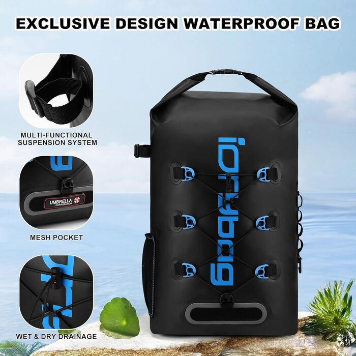 Водонепроникний рюкзак IDRYBAG для жінок та чоловіків, 40 л, для каякінгу та водних видів спорту (Блакитний)