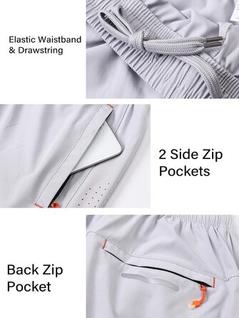 Спортивні шорти Cimic для чоловіків, короткі, з кишенею на блискавці, швидковисихаючі, дихаючі, легкі для спорту та фітнесу (Сріблясто-сірий, XL)