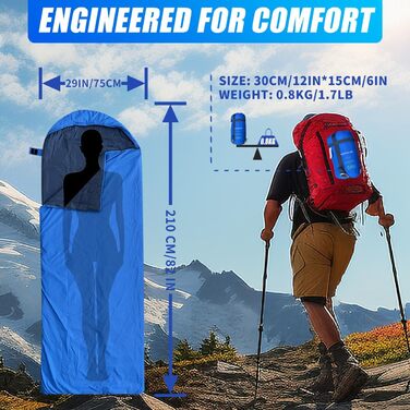 Спальний мішок для кемпінгу – 3 сезони, теплий та холодний клімат, легкий, простий у використанні, з компресійним мішком для дорослих та дітей, блакитний