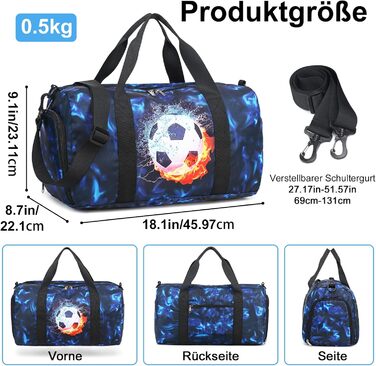 Спортивна сумка LEDAOU для дітей: для плавання, футболу, тренувань. З відділенням для взуття та мокрих речей. Синій колір.