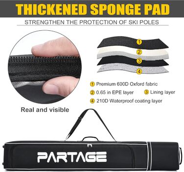 Сумка для лиж Partage з роликами, водонепроникна, міцна тканина Oxford 600D, регульована довжина до 200 см, зручна у зберіганні та транспортуванні, для чоловіків