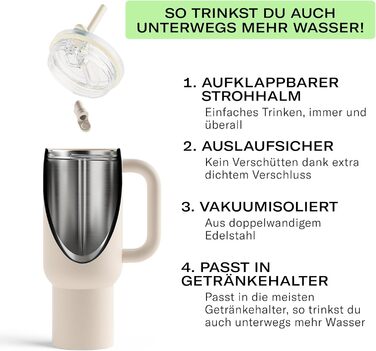 Термобутилка waterdrop® з трубочкою 1,1 л — ізольована питна пляшка з нержавіючої сталі, герметична, з кришкою, зручна для спорту, з відкидною трубочкою, зберігає холод до 12 годин