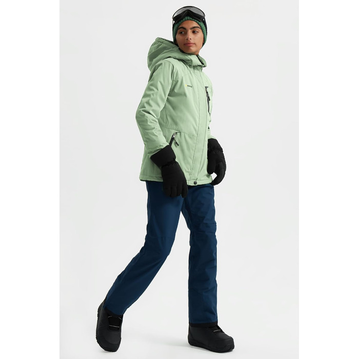 Жіноча гірськолижна куртка GEMYSE, водовідштовхуюча, тепла, вітронепроникна, зимова, зелена (L)