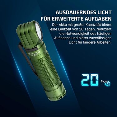 OLIGHT Perun 3 - LED налобний ліхтар, 3000 люмен, 7 режимів, сенсор, червоне світло, водонепроникний IP68, для кемпінгу, риболовлі, полювання (зелений)