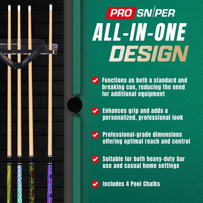 Набір біліардних київ преміум-класу (4 шт.) | 147 см, 539 г канадський клен | Низький відгін, 4 крейди | Для дому та барів