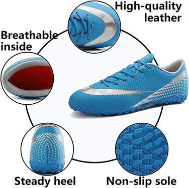 Дитячі футбольні бутси для хлопчиків та дівчаток, Indoor/Outdoor, Anti-Slip, з амортизацією, розмір 33 EU, блакитні