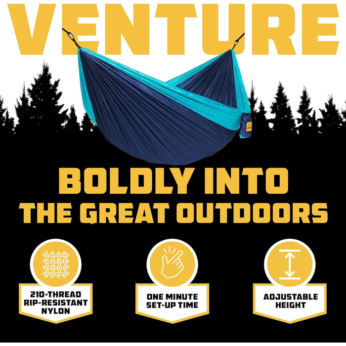 Гамак для відпочинку Wise Owl Outfitters - двомісний, ультралегкий, до 226 кг, з аксесуарами (Marineblau und Hellblau)