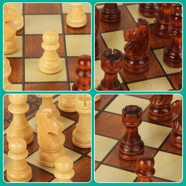 Набір для гри в шахи дерев'яний магнітний 3-в-1, 29 x 29 см. Ідеально для дітей, друзів та сім'ї