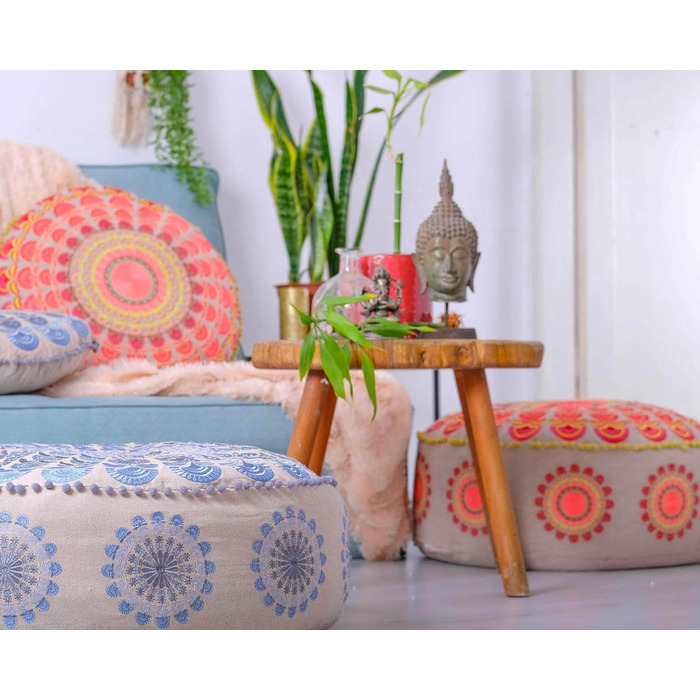 Пуф для сидіння Mandala Life ART Round Boho (60x20 см, червоний) - декоративний, бавовняний, без наповнювача