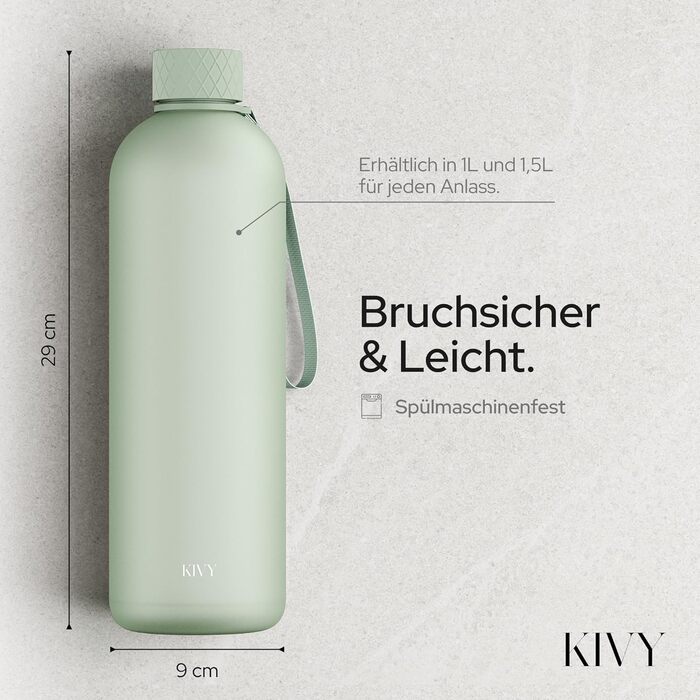 Пляшка для води KIVY 1,5 л для газованої води, герметична, для спорту, школи та офісу, спортивна пляшка, підходить для газованих напоїв, можна мити в посудомийній машині
